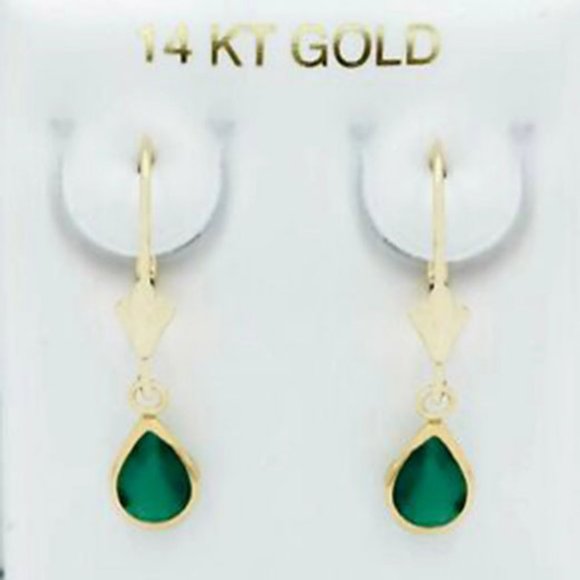 Genuine 1.46 Cts Green Onyx Dangling Earrings 14K Gold